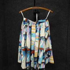 1950's Sailboat Print Cotton Circle Skirt with Pockets - Needs Love